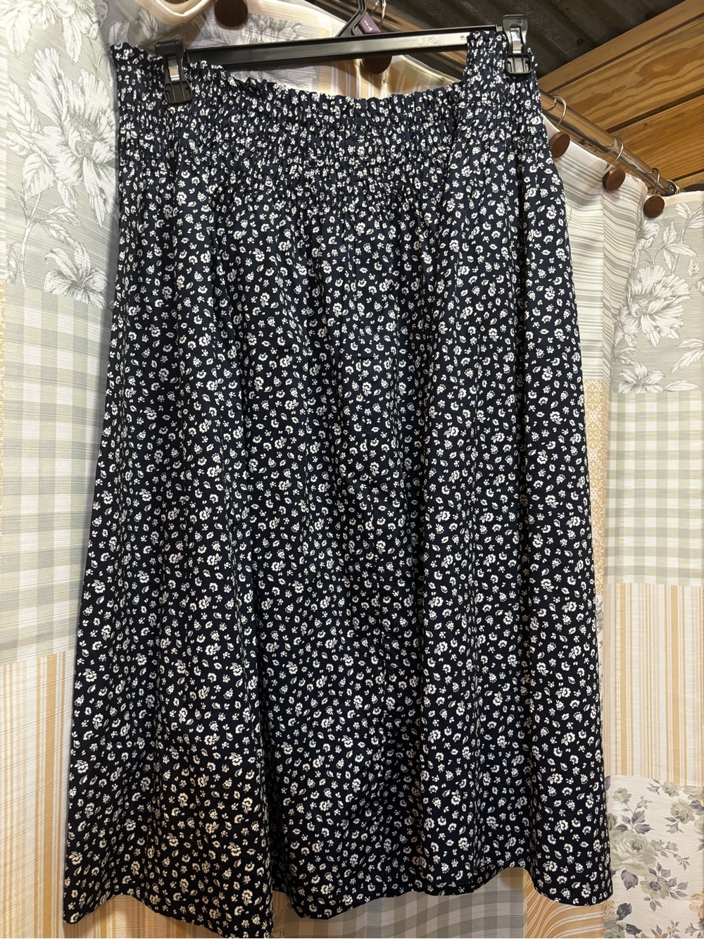 Black Floral A-Line Midi Skirt